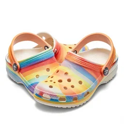 rainbow striped crocs