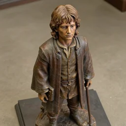 tribute sculpture of elijah wood as frodo, cnn news footage taken from above.