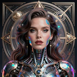 portrait of Lana Del Rey as a cyborg. intricate abstract. intricate artwork. by Tooth Wu, wlop, beeple, dan mumford. cyberpunk stepford wife, mulholland drive by david lynch, dune by david lynch, blade runner 2049 by dennis villeneuve, sacred geometry, octane render, trending on artstation, greg rutkowski very coherent symmetrical artwork. cinematic, hyper realism, high detail, octane render, 8k, iridescent accents