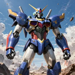 mazinger z mecha making destruction, looking at the sky, psychedelic, highly detailed upper body, professionally post - processed, beautiful, symmetry accurate features, epic, octane rendered, anime masterpiece, ilya kuvshinov, krenz cushart, epic, unreal engine 5, lumen, nanite