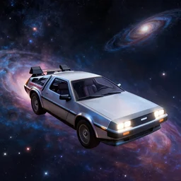 inter dimensional sci - fi delorean far future, travelling across the stars, cosmos, galaxy, 8 k