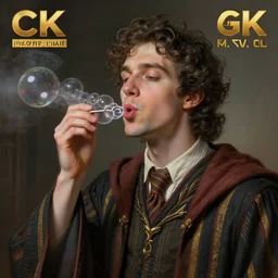 an anthropomorphic beautiful male wizard portrait blowing bubbles wearing stripes robe, curly hair, fine art, award winning, intricate, elegant, sharp focus, octane render, hyperrealistic, cinematic lighting, highly detailed, digital painting, 8 k concept art, art by jamie hewlett and z. w. gu, masterpiece, trending on artstation, 8 k
