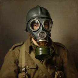 portrait painting of a American ww2 soldier with gas mask by George Stubbs, renaissance painting, oil painting, old master