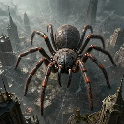 a giant arachnid invading a large city covering it on webs, dark souls inspired, elden ring inspired, octane render, rtx, unreal engine 5, digital painting, trending on artstation, highly detailed, epic composition, 8 k uhd