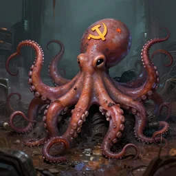 Illustration of the Chinese communist party as a dirty octopus with lots of tentacles, dystopian, dirty, cyberpunk, cgsociety,  highly detailed, 8k