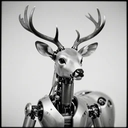 cybernetic robot deer. a close - up studio portrait by robert mapplethorpe. tri - x