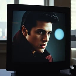 film of an image of elvis presley on the minority report screen from minority report, 8 k