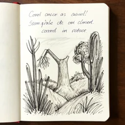 symbollic art brut drawing about the conceit that people can somehow control nature, found scribbled in a notebook