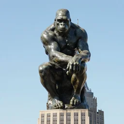king kong as rodin's the thinker sitting on top of the empire state building