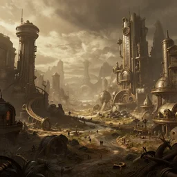 panoramic steampunk landscape concept art dynamic illumination digital art by brown n 4