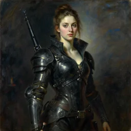 A painting of a Cyberpunk Warrior of the Night, by Sorolla