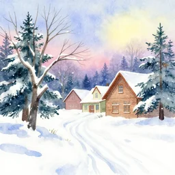 雪, colourful watercolour illustration