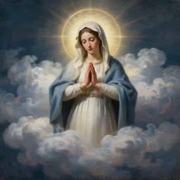 painting of a virgin mary portrait in the shape of clouds
