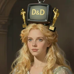 woman blond portrait tv on head, award in hair, art by studio ghibli and greg rutkowski and artgerm and ilya kuvshinov, portrait, d & d, fantasy, highly detailed, digital painting, headshot, trending on artstation, concept art, sharp focus, illustration art by artgerm and greg rutkowski and alphonse mucha