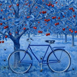 bike cherries in a grove with tire spiderscerulean blue by james ensor