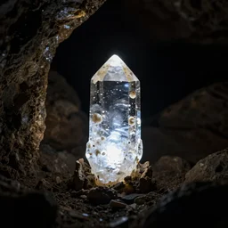 a glowing crystal is sitting in a dark cave, iso 1 0 0, shutter speed 1 2 5, aperture 8, award winning, hasselblad, dslr