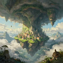 bytopia planescape huge cave ceiling clouds made of green earth towns, villages castles, buildings inverted upsidedown mountain artstation surreal dreamlike inception illustration sharp focus sunlit vista painted by ruan jia raymond swanland lawrence alma tadema zdzislaw beksinski norman rockwell tom lovell alex malveda greg staples