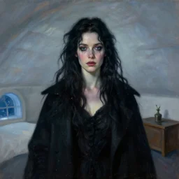 Nosferatu in an igloo painting an impressionist self-portrait
