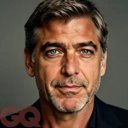 george clooney, glowing eyes, gq photo, 8 5 mm, f 1. 8