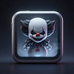 Dark Evil clown emerging of a tablet design Video game icon, smooth foggy, game artbehance hd by Jesper Ejsing, by RHADS, Makoto Shinkai and Lois van baarle, pozuka demisu, rossdraws global illumination