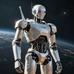 robotic android with space background
