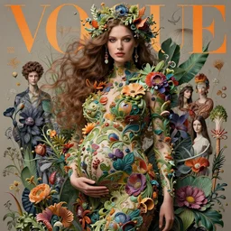 pretty pregnant model with botanical : : by martine johanna and simon stalenhag and chie yoshii and casey weldon and wlop : : ornate, dynamic, particulate, rich colors, intricate, elegant, highly detailed, vogue, harper's bazaar art, fashion magazine, smooth, sharp focus, 8 k, octane render