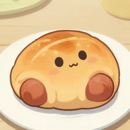 a sausage roll with a face, anime style, cute,