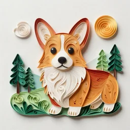 adorable corgi, paper quilling, intricate, swirls