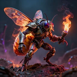 airbrush macro insect god maggot, rotting jewelry, armored, syd mead, enric torres, alberto bontempi, feng zu hyper realism, narrative light, neon ember colors, epic, hyper detailed, awe inspiring, award winning horror, torch lighting, hyper realism, cinematical