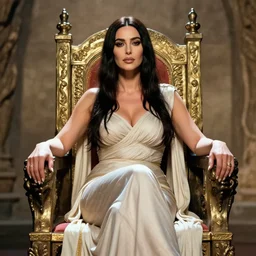 Monica Bellucci as a Goddess sitting on a throne