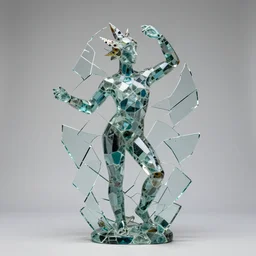 stunning sculpture made of shattered glass by a surrealist artist