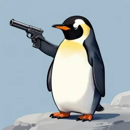 a penguin with gun, art by jeremy geddes
