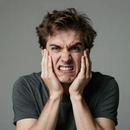 man pulling a very strange face, ugly, surreal, studio lighting from above, bokeh, ultrarealism, photorealism, photo, still,