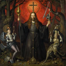 the church of chaos magick honours aleister crowley, very detailed surreal impressionist painting by jan van eyck