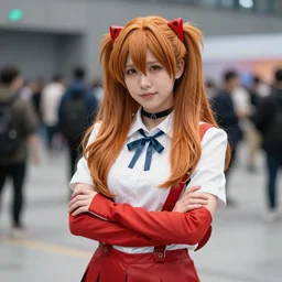 boris johnson cosplaying as asuka langley, anime convention, portrait photography, high quality, detailed, sigma 8 5 mm