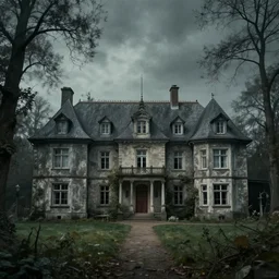 photograph of a utopian manor by ernst fuchs art, scary, atmospheric