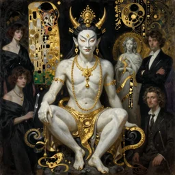 highly detailed oil painting | very intricate | cinematic lighting | black, white and gold color scheme, dark background | asian demon | by roberto ferri, by gustav moreau, by singer sargent and klimt, american romanticism, occult art | by austin osman spare, artstation, cgsociety, official art, octane