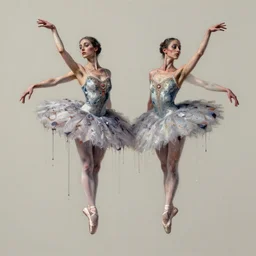 two ballerinas floating in paint, painted in style of francis bacon, paint drips, intricate details, lonely, psychologic, melancholic, rendered in octane, cg society contest winner, altermodern,