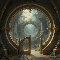 circular gate that leads to another world. fantastical, elaborate, awe, high detailed digital art trending in artstation. artist greg rutkowski
