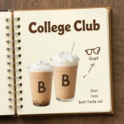 boba social poster for college club, vintage, notebook