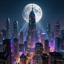 a cityscape of a cyberpunk city with a big moon, synthwave, glowing neon lights,, detailed illustration, sharp focus, concept art, unreal engine, octane render, god rays, intricate, epic lighting, cinematic composition, hyper realistic, 8 k resolution, unreal engine 5, by artgerm, tooth wu, dan mumford, beeple, wlop, marc simonetti, artstation