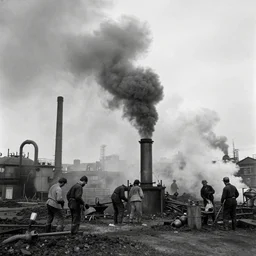 industrial revolution, coal workers, close, smoke, art, photographic