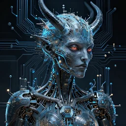 cybernetic demon dreaming, lsd, circuitry, intricate detail, royo,
