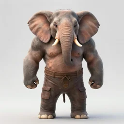 full body portrait of a muscular anthropomorphic!!! elephant wearing pants