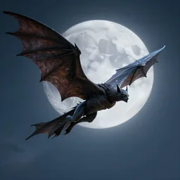 man - bat creature with huge wings flies, moonlit night, fantasy, wide angle, 8 k, high definition, insanely detailed, intricate, elegant, professionally retouched, soft lighting, art by artgerm and wlop
