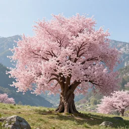 One giant cherry blossom tree in the mountanis, Greg Rutkowski, ArtStation, CGSociety, Unreal Engine