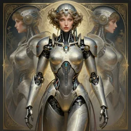 symmetry!! portrait of cyborg, sci - fi armour, tech wear, cables, glowing lights!! sci - fi, centered, intricate, elegant, highly detailed, digital painting, artstation, concept art, smooth, sharp focus, illustration, art by artgerm and greg rutkowski and alphonse mucha,