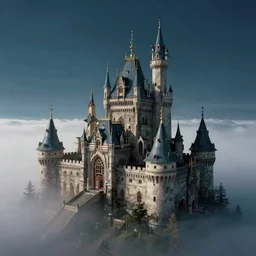 a highly detailed photo of a post - future castle surrounded by a mist shot at night on 3 0 mm film painted by alena aenami, rendered in unreal engine