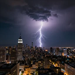 hyperrealistic thunderstorm over a glowing city at night, 4 k realistic detailed, 8 k