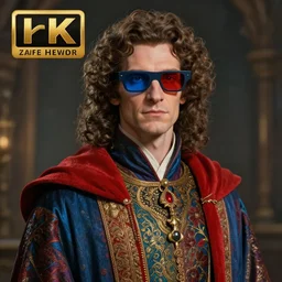 an anthropomorphic beautiful male wizard portrait in cinema wearing colourful robe, blue and red 3 d cinema glasses, curly hair, fine art, award winning, intricate, elegant, sharp focus, octane render, hyperrealistic, cinematic lighting, highly detailed, digital painting, 8 k concept art, art by jamie hewlett and z. w. gu, masterpiece, trending on artstation, 8 k